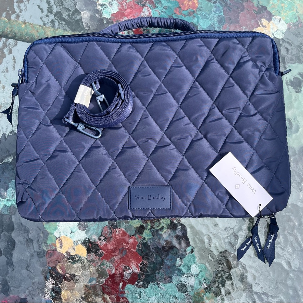 Vera Bradley Ultralight Laptop Workstation Crossbody in Scroll Navy